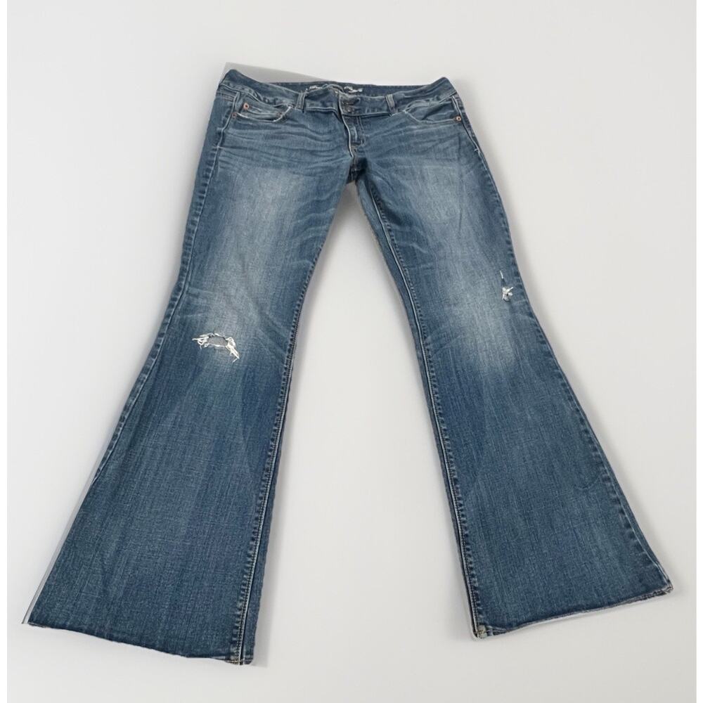 American Eagle Artist Stretch Jeans Sz 14 Blue Flare Distressed Denim